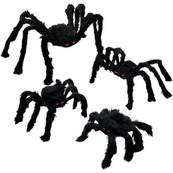 4 Pack Halloween Spiders Giant Fake Scary Hairy Spider for Halloween Decorations - Picture 1 of 7